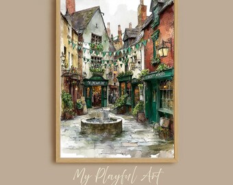 Irish Village Wall Art:  4 Storybook Cottagecore Scenes - Digital Download