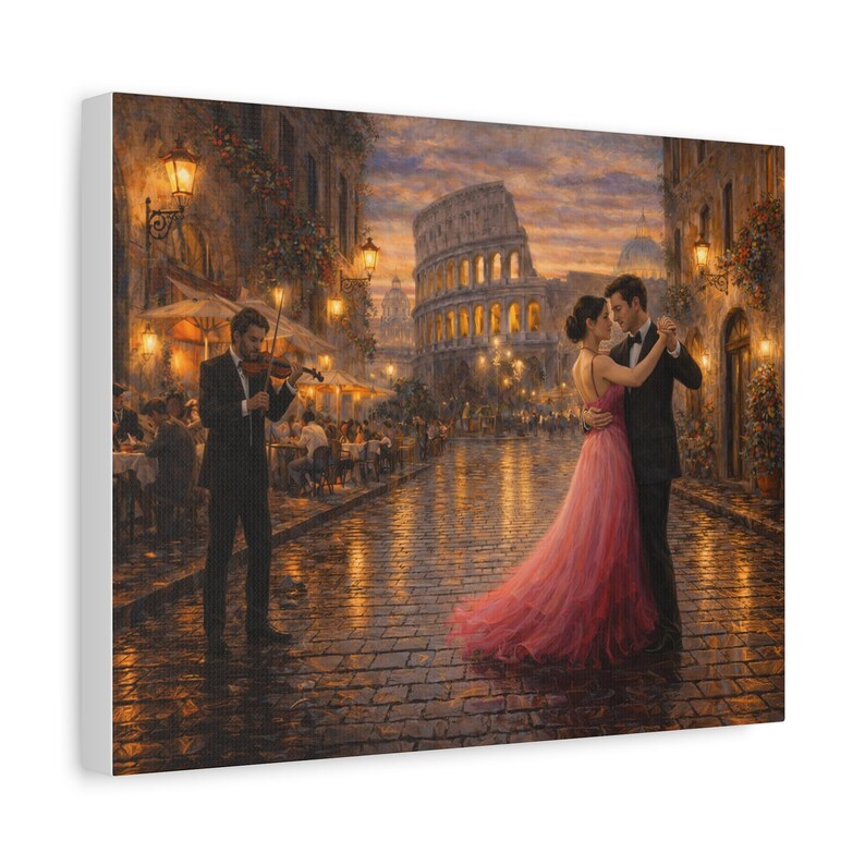 Rome Wall Art: Romantic Couple Dance - Evening Streetlight Scene image 6