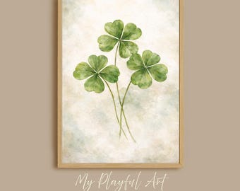 Watercolor Shamrock Print - Minimalist Green Clover Trio