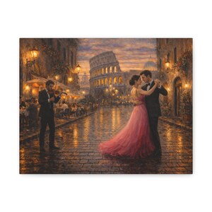 Rome Wall Art: Romantic Couple Dance - Evening Streetlight Scene image 5