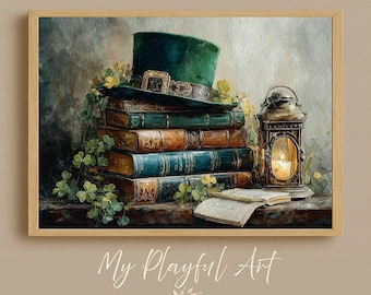 Irish Wall Art: Leprechaun Hat and Shamrocks - Cozy Cottagecore
