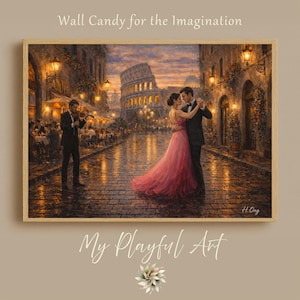 Rome Wall Art: Romantic Couple Dance - Evening Streetlight Scene image 1