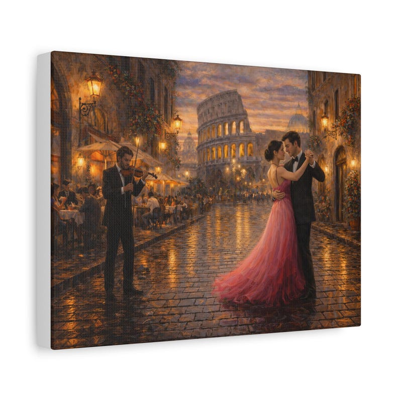 Rome Wall Art: Romantic Couple Dance - Evening Streetlight Scene image 4