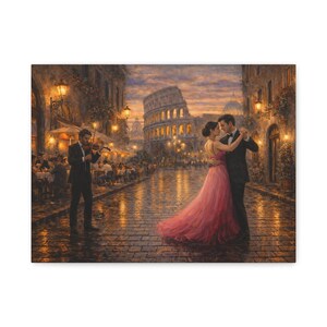 Rome Wall Art: Romantic Couple Dance - Evening Streetlight Scene image 7