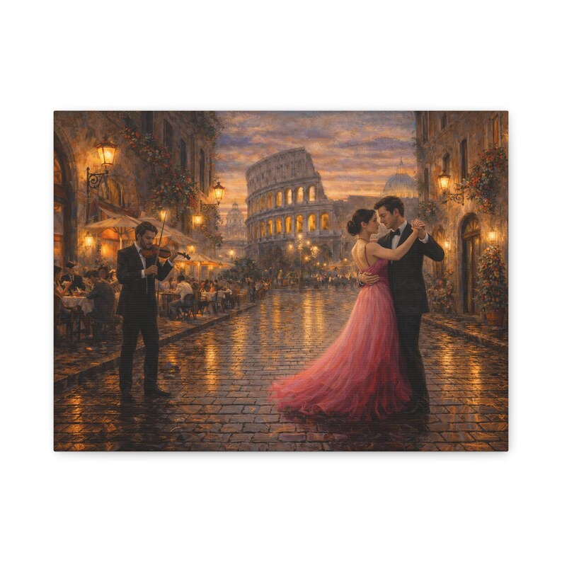Rome Wall Art: Romantic Couple Dance - Evening Streetlight Scene image 7
