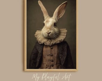 Victorian Halloween Rabbit Print, Whimsical Spooky Art (5x7 Digital)