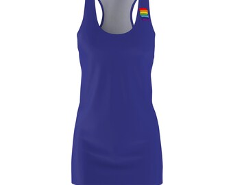 Pride Blue Racerback Dress Rainbow Shoulder Stripe & Monogram