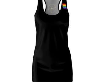 Rainbow Black Racerback Dress Shoulder Stripe & Monogram