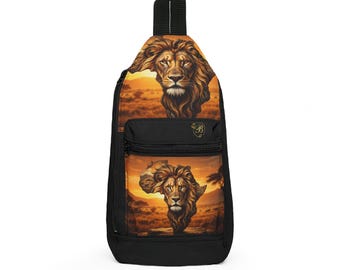 Lion Sunset Sling Bag  African Wildlife Crossbody for Men & Women