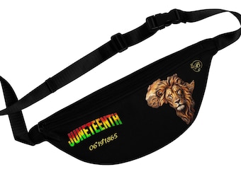 Juneteenth Lion Fanny Pack  Black Waist Bag with 'Juneteenth 06191865' Pride Design