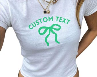 Custom Text Baby Tee College, Team Camp Apparel Mascot, Tailgate, Dorm, Bed Decorating, Sorority, Big little, Graduation gift