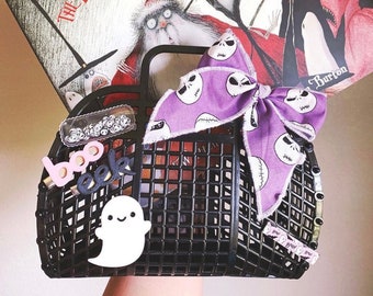 Trick or Treat Bag, Boo Baskets, Large Retro Jelly Tote, Trendy Retro Basket, Halloween Gift Basket, Halloween Tote, Jelly Purse, Jelly Bag