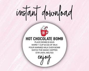 Hot Chocolate Bomb Tag, Printable Hot Cocoa Bomb Labels, Hot Cocoa Gift Tags, Hot Cocoa Bomb Tag Instructions, Instant Download