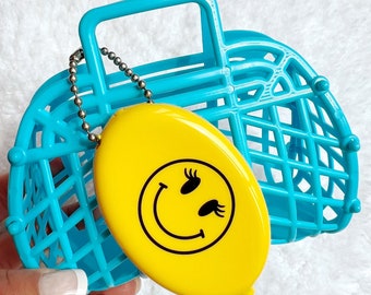 Happy Face Coin Pouch, Retro Money Holder, Happy Face Keychain, Retro Rubber Squeeze Coin Pouch, Money Holder Keychain, Coin Wallet