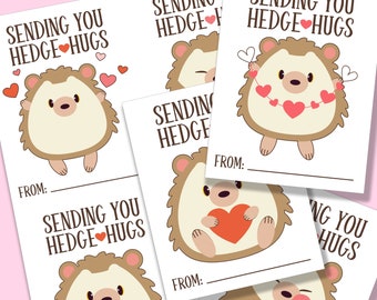 Cute Hedgehog Valentine, Printable Valentine Card, Hedgehug, Classroom Valentines, Kids Class Party, Digital Print At Home, Animal Valentine