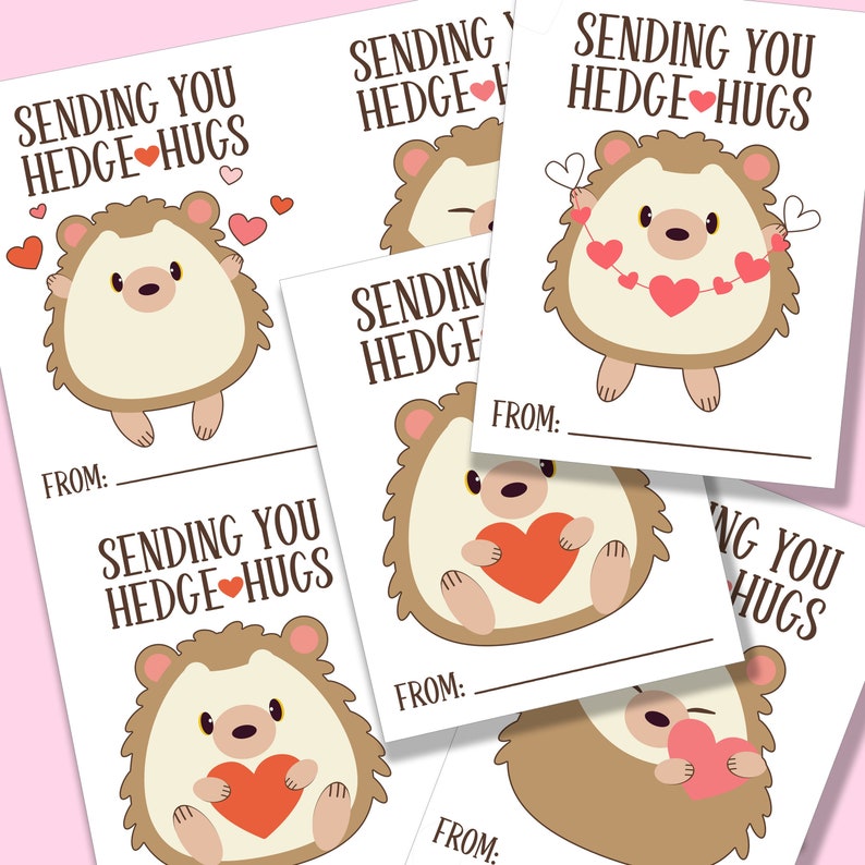 Cute Hedgehog Valentine, Printable Valentine Card, Hedgehug, Classroom Valentines, Kids Class Party, Digital Print At Home,Animal Valentine image 1