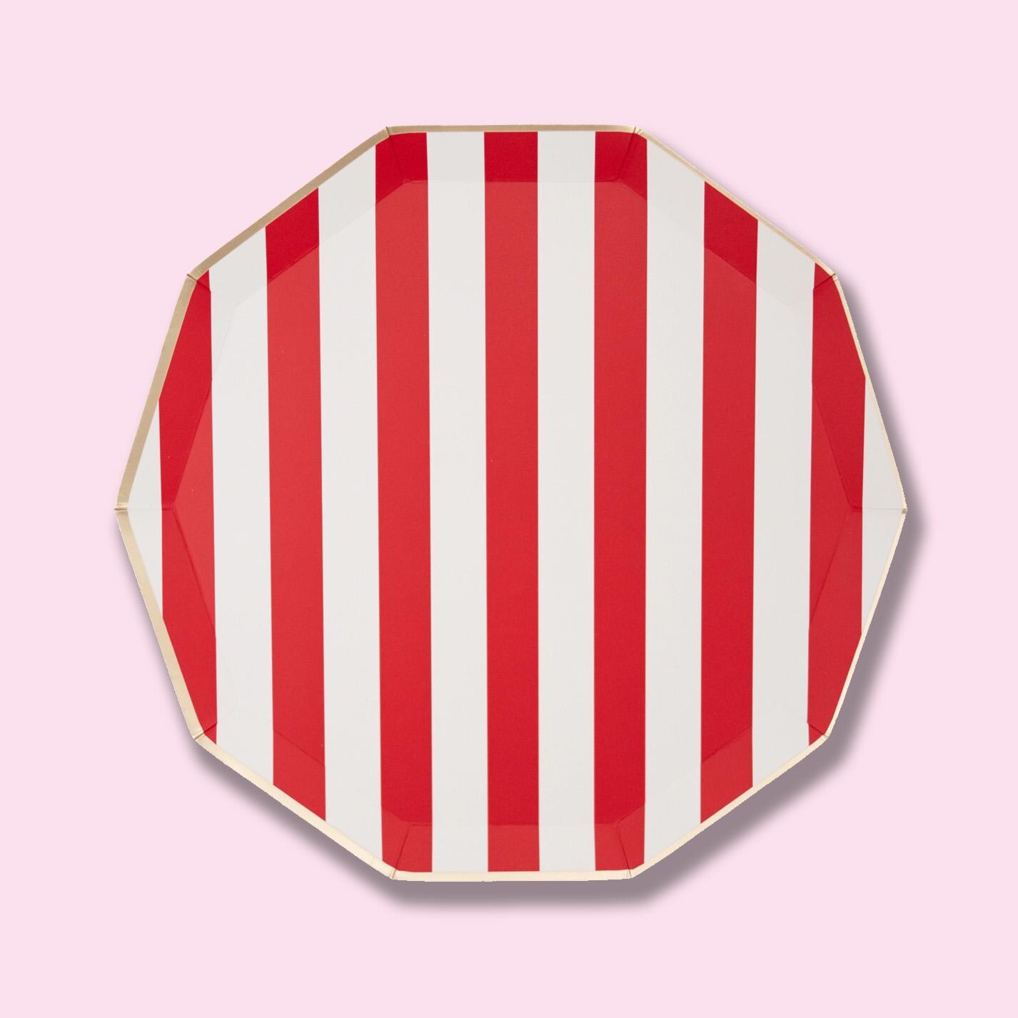 Cherry Red Striped Plates, Christmas Party Plates, Holiday Paper Plates, Christmas Party Decor