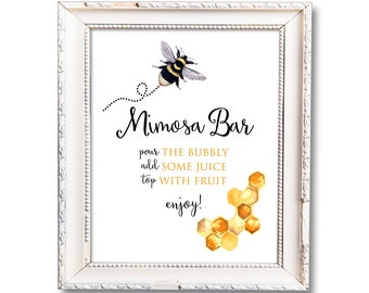 Mimosa Bar Sign, Imprimable, Bee Bridal Shower Decorations, Bee Party Bar Sign, Bridal Shower Mimosas, Bee Drinks, 8"x10 » Digital