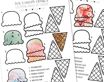 Disegni da colorare estivi, Colore per numero, Disegno da colorare di gelato, Bomboniera di compleanno gelato, Attività per bambini Stampabile