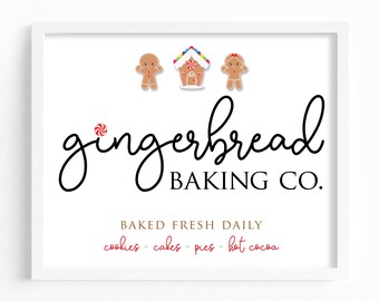 Gingerbread Baking Co Sign, Holiday Kitchen Gifts, Printable Bakery Sign, Christmas Kitchen Wall Art, Christmas Kitchen Baking Sign