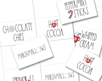Hot Chocolate Bar Table Food Labels, Hot Cocoa Bar, Farmhouse Party Printables, Printable Food Tent Cards, Instant Download, Digital Files