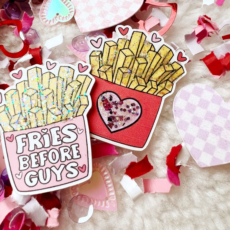 Fries Before Guys, Valentines Day Confetti, Galentines Day Party, Valentine Birthday Decor, French Fry Party Decorations, Checkered Hearts image 3
