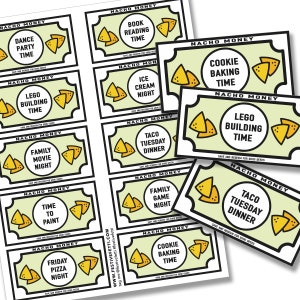 Kids Reward Coupons, Cinco de Mayo Ideas, Printable, Coupons for Kids, Kids Reward Tickets, Children&#39;s Good Behavior, Nacho Money