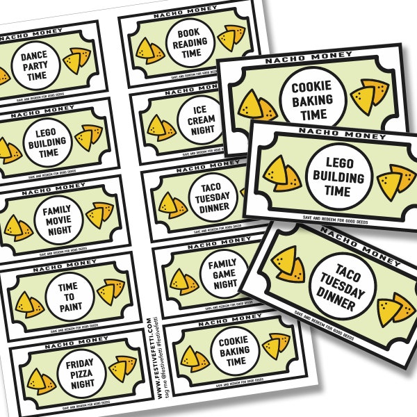 Kids Reward Coupons, Cinco de Mayo Ideas, Printable, Coupons for Kids, Kids Reward Tickets, Children's Good Behavior, Nacho Money