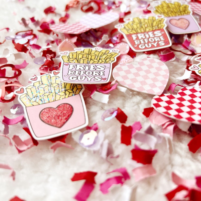 Fries Before Guys, Valentines Day Confetti, Galentines Day Party, Valentine Birthday Decor, French Fry Party Decorations, Checkered Hearts image 5