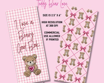 Signets imprimables ours en peluche | Ensemble de signets PNG en téléchargement numérique | Cadeau de Saint-Valentin pour les amoureux des livres | Utilisation personnelle et commerciale