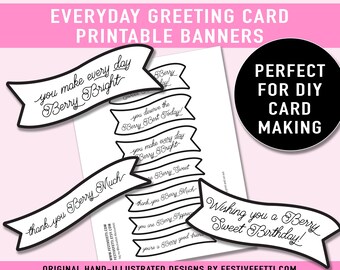 Everyday Greeting Cards Banners, Printable Sayings for Birthdays, Friendship and Thank You Cards, Printable Wording for DIY Card Making