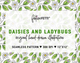 Daisy Flower Seamless Pattern, White Daisies Floral Pattern, Oopsie Daisy, Preppy Daisies Flower Background, Digital Paper, Fabric Design
