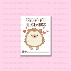 Cute Hedgehog Valentine, Printable Valentine Card, Hedgehug, Classroom Valentines, Kids Class Party, Digital Print At Home,Animal Valentine image 2