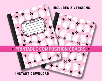 Coquette Ghost Composition Notebook Cover: Printable PNG Template (6.9x10")