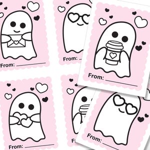 Geist-Valentinstagskarten, Valentinstag-Ausmalkarten, druckbare Valentinstagskarte, Klassenzimmer-Valentinstag, Kinderklasse-Party, Digitaldruck zu Hause