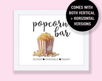 Popcorn Bar Sign, Printable Popcorn Wedding Sign, Printable Food Signs, Party Food Signs, Popcorn Sign, Scoop Sprinkle Enjoy, Popcorn Table