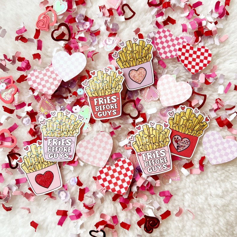 Fries Before Guys, Valentines Day Confetti, Galentines Day Party, Valentine Birthday Decor, French Fry Party Decorations, Checkered Hearts image 1