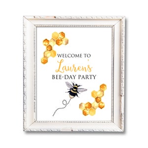 Bee Birthday Sign, Bee Day Party, Printable Sign, Personalized Bee Party Signs, Bee Birthday Theme, Bumble Bee Party Decorations, Digital image 1