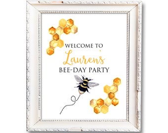 Bee Birthday Sign, Bee Day Party, Printable Sign, Personalized Bee Party Signs, Bee Birthday Theme, Bumble Bee Party Decorations, Digital