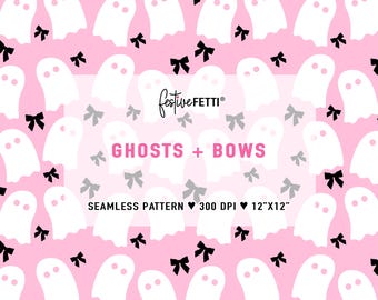 Ghost Coquette Seamless Pattern: Pink Halloween Fabric Design (12x12 PNG Digital Paper)