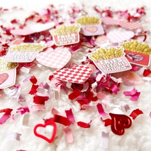 Fries Before Guys, Valentines Day Confetti, Galentines Day Party, Valentine Birthday Decor, French Fry Party Decorations, Checkered Hearts image 7