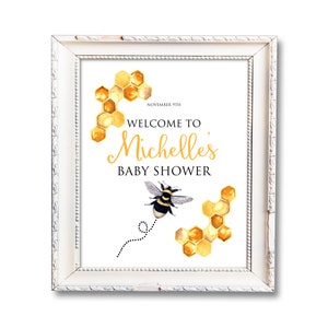 Bee Baby Shower, Printable Sign, Personalized Welcome Sign, Baby Shower Signage, Mommy to Bee Theme, Bumble Bee Baby Shower Welcome Sign