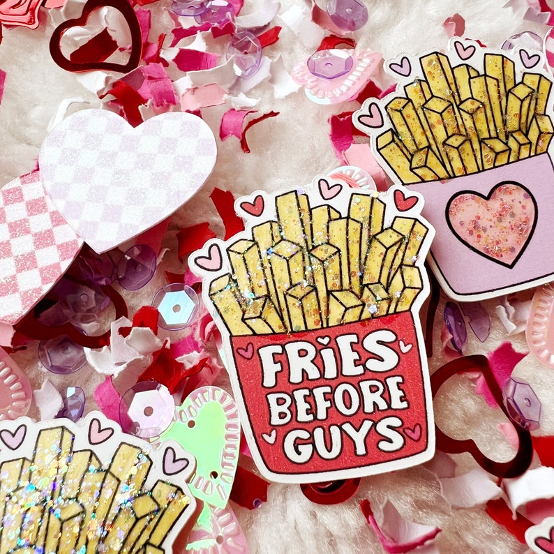 Fries Before Guys, Valentines Day Confetti, Galentines Day Party, Valentine Birthday Decor, French Fry Party Decorations, Checkered Hearts image 2