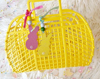 Panier cadeau gelée de Pâques, cadeaux de Pâques pour enfants, fourre-tout de plage en plastique, grand fourre-tout gelée rétro, paniers cadeaux de Pâques réutilisables, fabriqué aux États-Unis