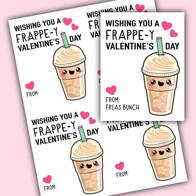 Valentinstag Geschenkanhänger, Kaffee Geschenkanhänger, Frappe Valentinstag, Kaffee Valentinstag Karte, Cappuccino Frappe Latte Mokka Geschenkanhänger zum Ausdrucken Bild 1