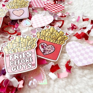 Fries Before Guys, Valentines Day Confetti, Galentines Day Party, Valentine Birthday Decor, French Fry Party Decorations, Checkered Hearts image 8