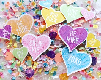 Conversation Hearts Decor, Valentine's Day Confetti, Pastel Rainbow Heart Confetti, Cute Valentines Day Decor, Heart Confetti Die Cuts