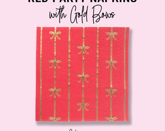 Serviettes de table rouges pour fêtes de fin d'année avec noeuds dorés