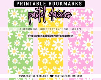 Whimsical Daisy Bookmark, Cottagecore Theme, Pastel Gingham Bookmark, Printable Bookmarks for Spring, Commercial Use, Instant Download