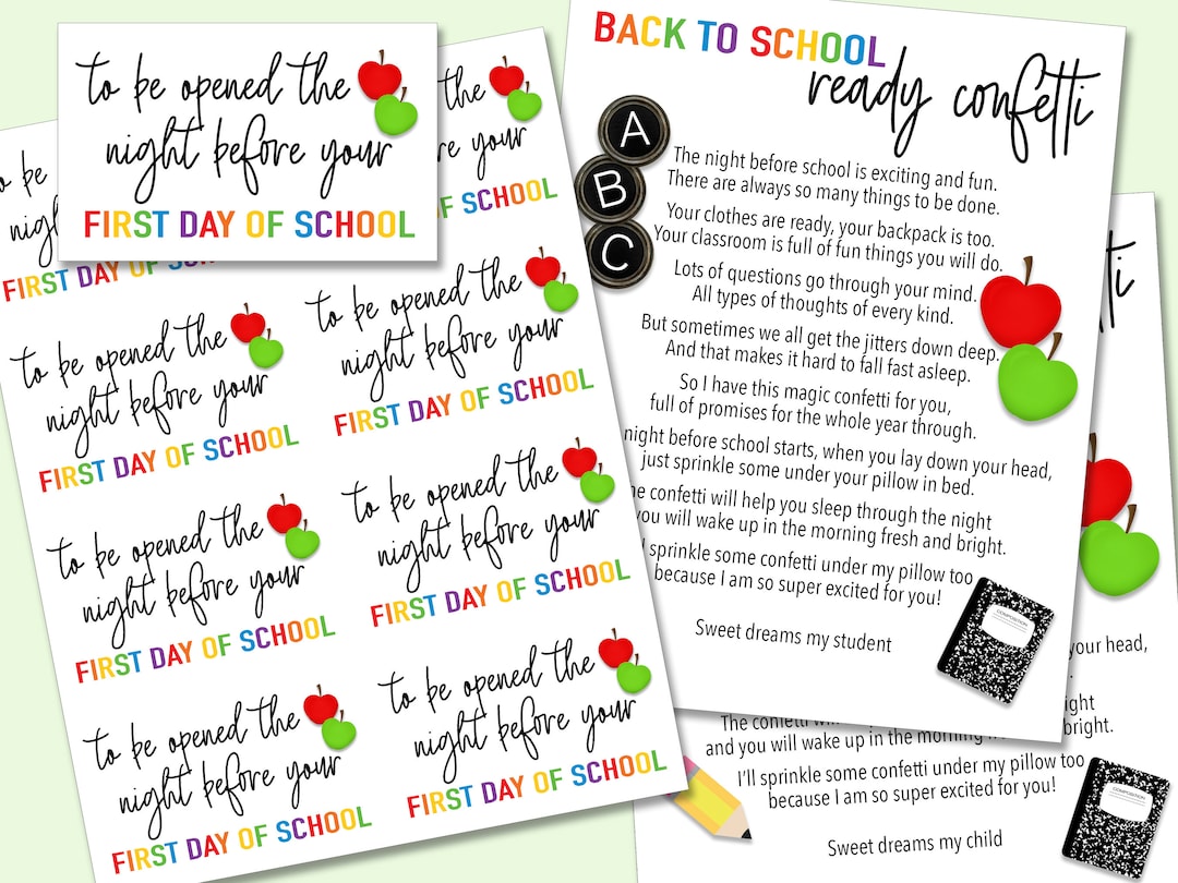 Back to School Ready Confetti Printable, First Day of School, Ready
